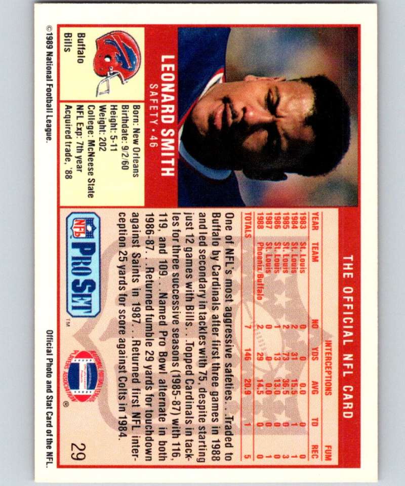 1989 Pro Set #29 Leonard Smith Bills NFL Football Image 2