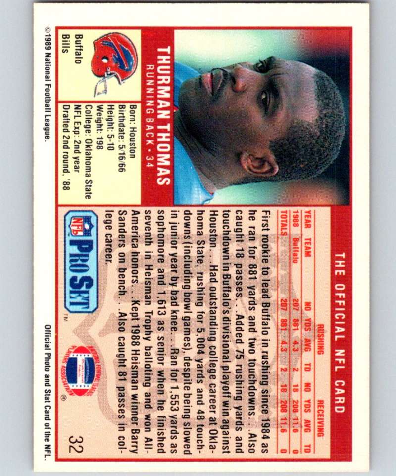 1989 Pro Set #32 Thurman Thomas RC Rookie Bills NFL Football