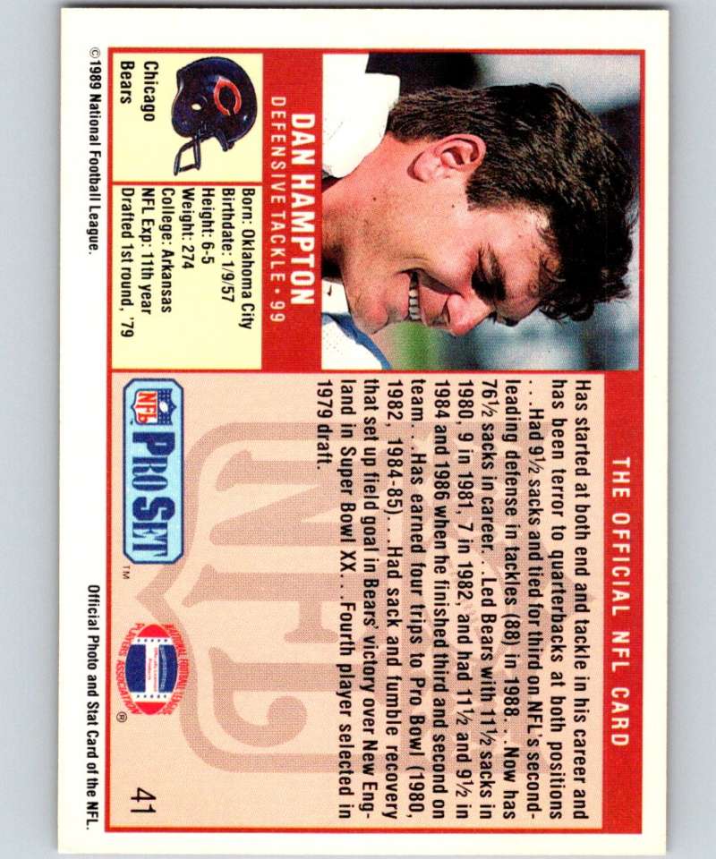 1989 Pro Set #41 Dan Hampton Bears NFL Football Image 2