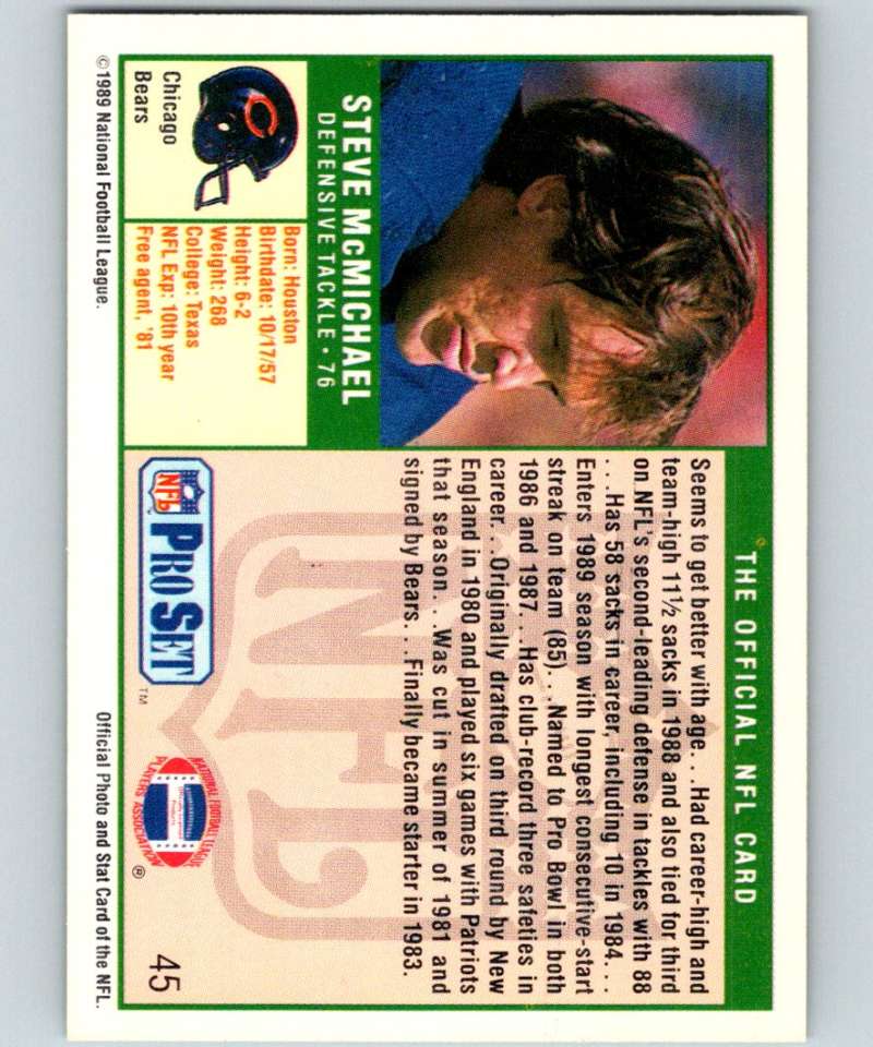 1989 Pro Set #45 Steve McMichael Bears NFL Football Image 2