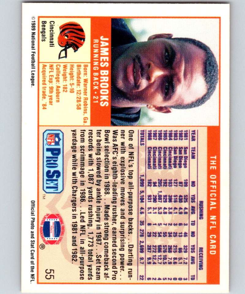 1989 Pro Set #55 James Brooks Bengals NFL Football Image 2