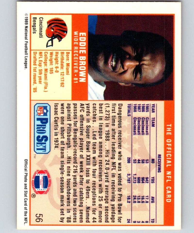 1989 Pro Set #56 Eddie Brown Bengals NFL Football Image 2