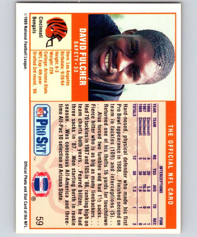 1989 Pro Set #59 David Fulcher Bengals NFL Football