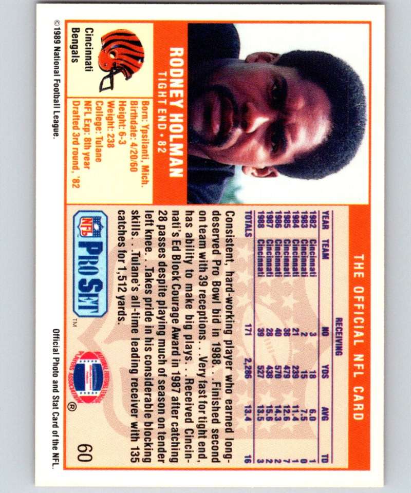 1989 Pro Set #60 Rodney Holman RC Rookie Bengals ERR NFL Football Image 2