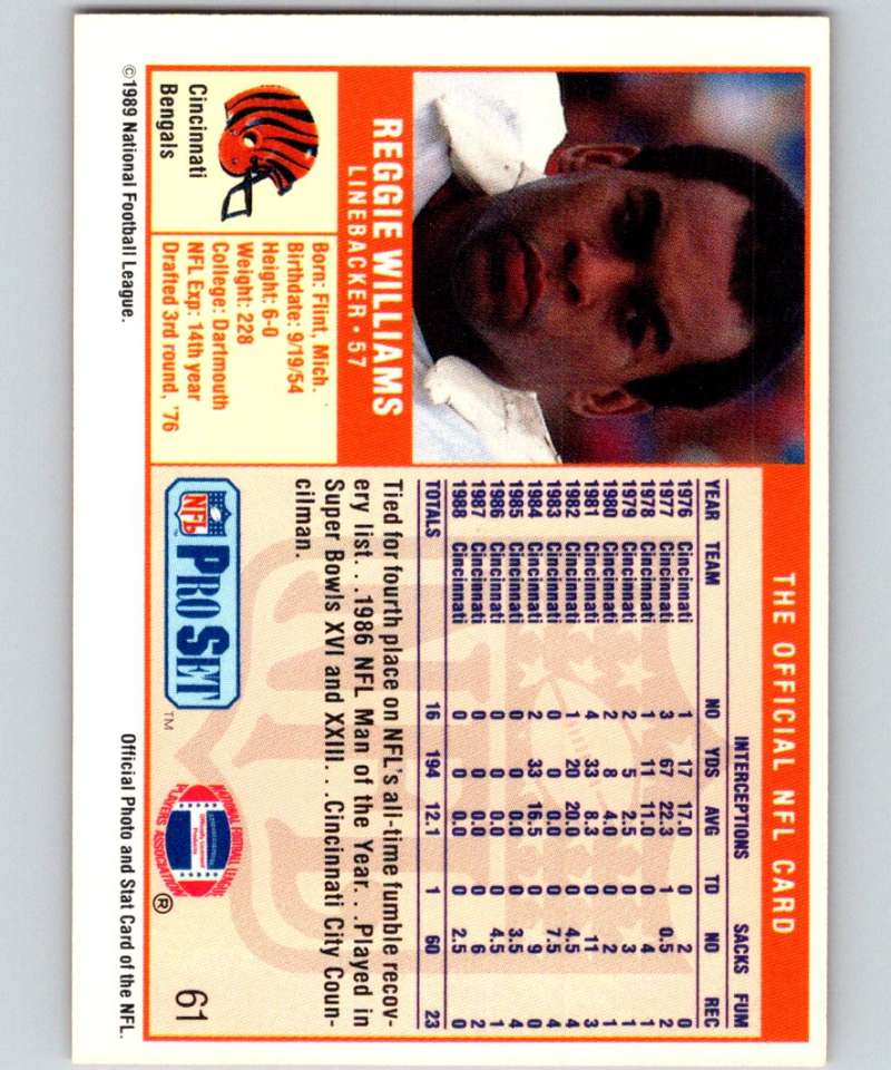 1989 Pro Set #61 Reggie Williams Bengals NFL Football Image 2