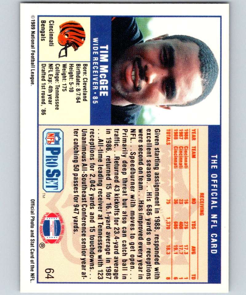 1989 Pro Set #64 Tim McGee Bengals NFL Football Image 2