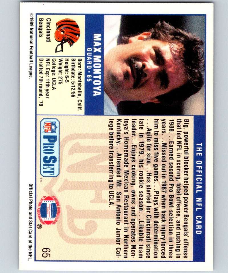 1989 Pro Set #65 Max Montoya Bengals NFL Football Image 2
