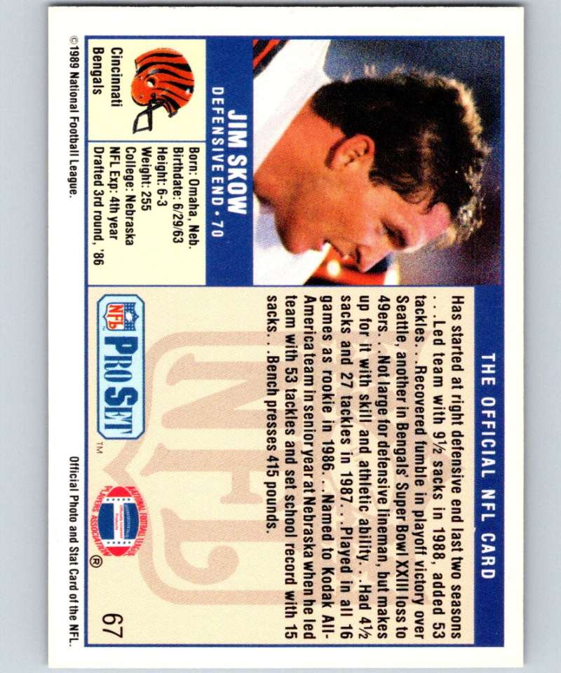 1989 Pro Set #67 Jim Skow Bengals NFL Football Image 2