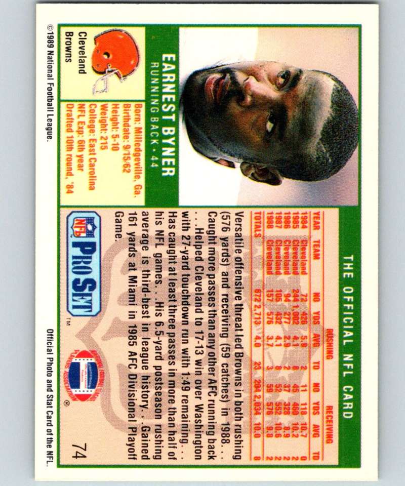 1989 Pro Set #74 Earnest Byner Browns NFL Football Image 2