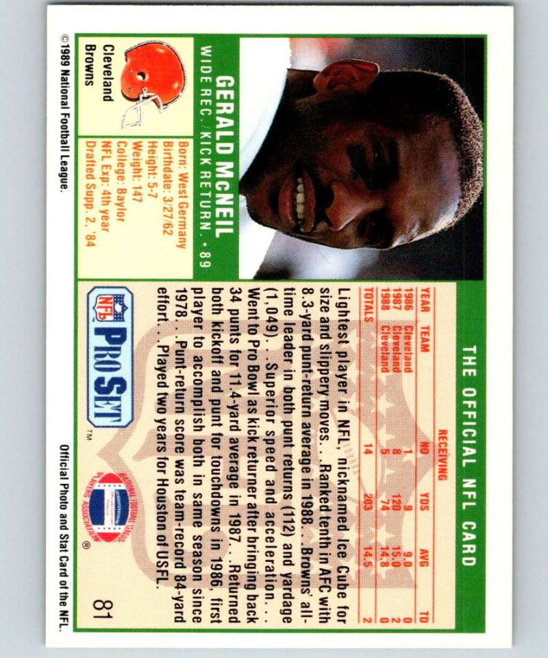 1989 Pro Set #81 Gerald McNeil Browns NFL Football Image 2