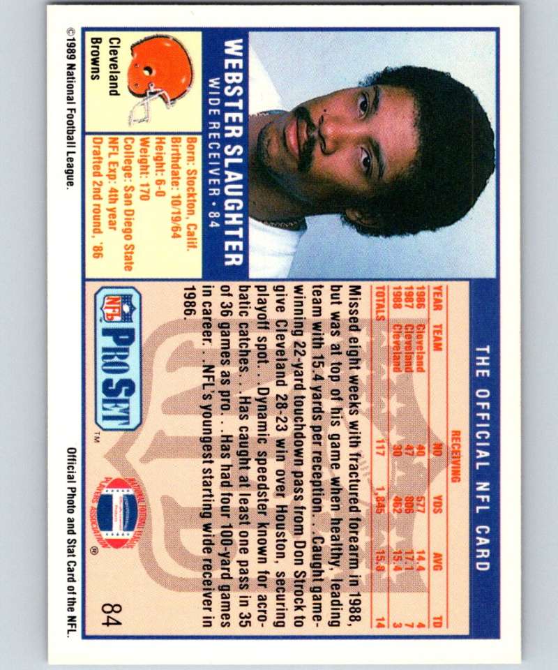 1989 Pro Set #84 Webster Slaughter Browns NFL Football Image 2