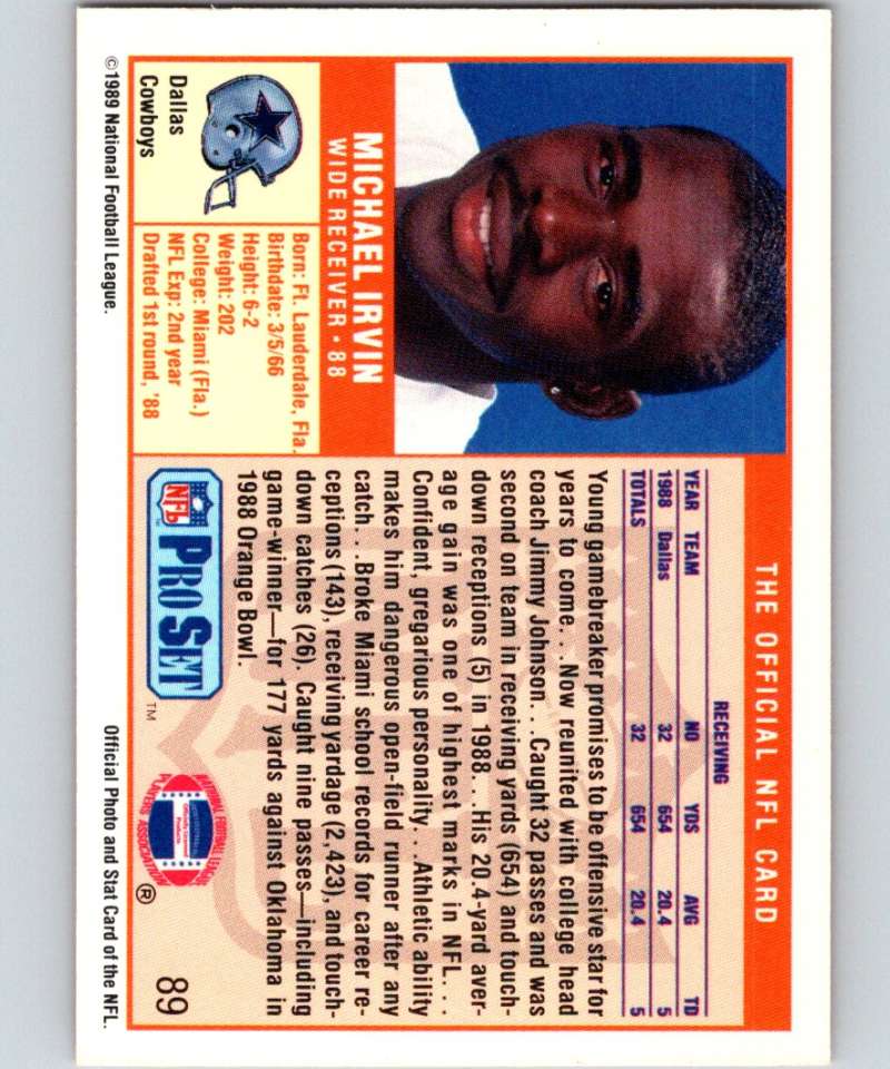 1989 Pro Set #89 Michael Irvin RC Rookie Cowboys NFL Football