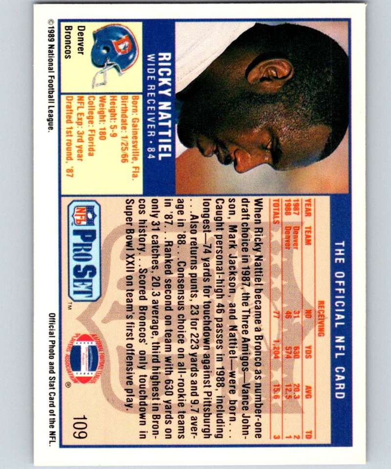 1989 Pro Set #109 Ricky Nattiel Broncos NFL Football Image 2