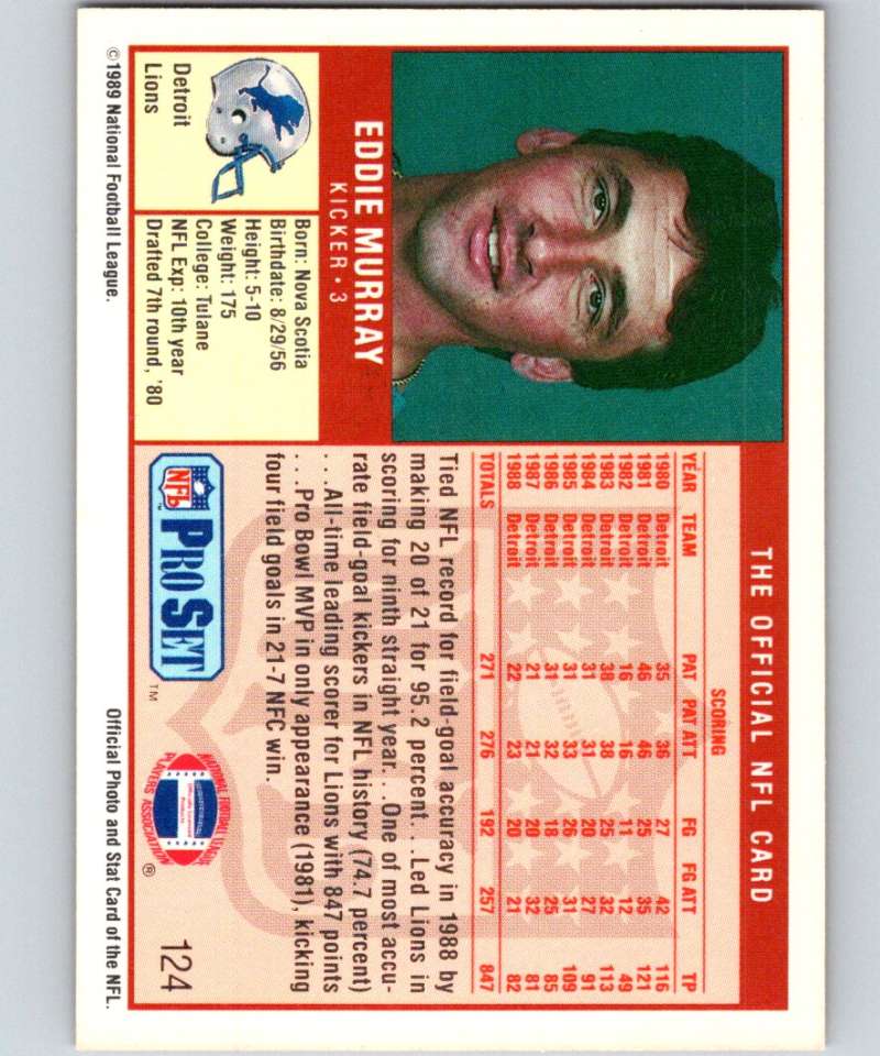 1989 Pro Set #124 Eddie Murray Lions NFL Football Image 2