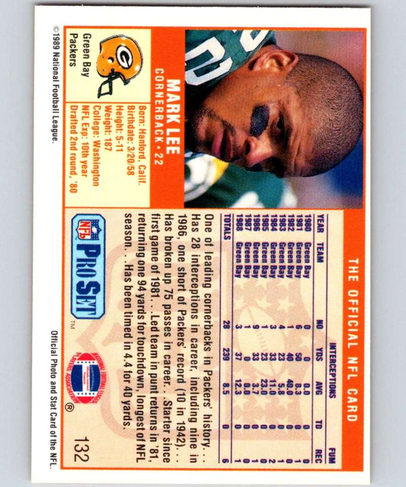 1989 Pro Set #132 Mark Lee Packers NFL Football Image 2