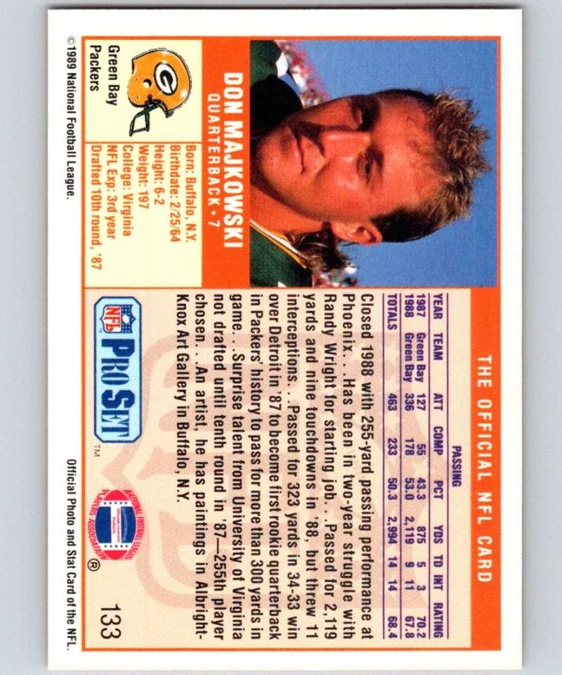 1989 Pro Set #133 Don Majkowski RC Rookie Packers NFL Football Image 2