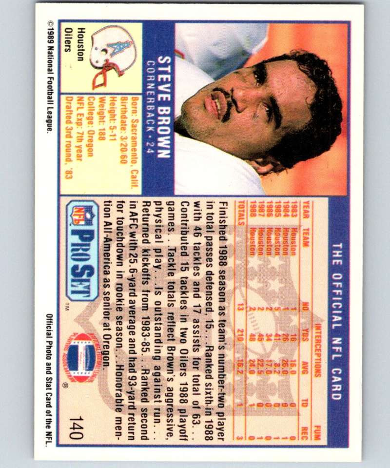 1989 Pro Set #140 Steve Brown Oilers NFL Football Image 2