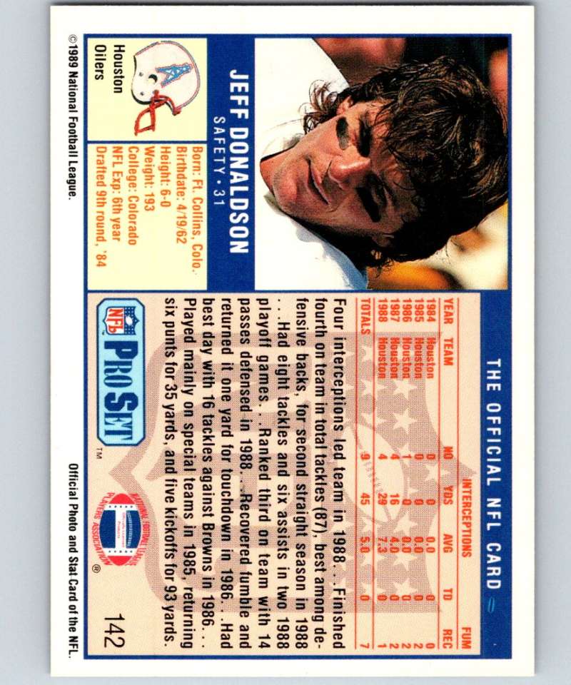 1989 Pro Set #142 Jeff Donaldson Oilers NFL Football Image 2