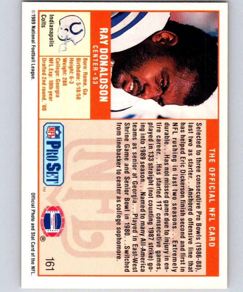 1989 Pro Set #161 Ray Donaldson Colts NFL Football Image 2