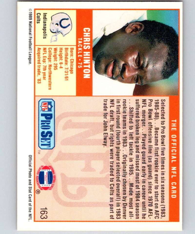 1989 Pro Set #163 Chris Hinton Colts NFL Football Image 2
