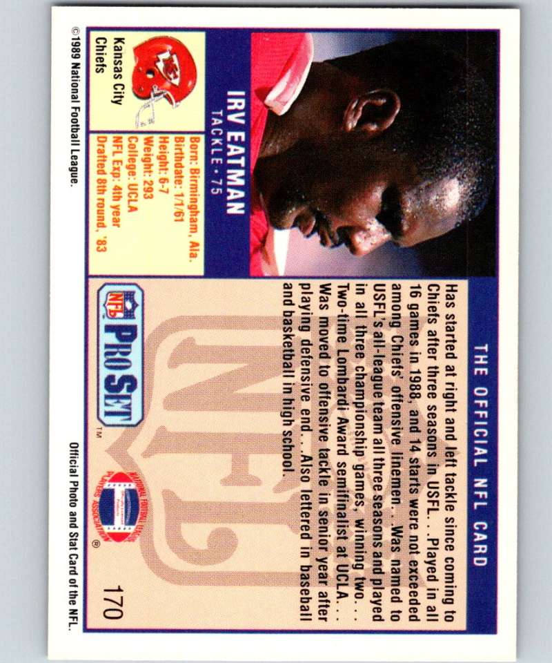 1989 Pro Set #170 Irv Eatman Chiefs NFL Football Image 2