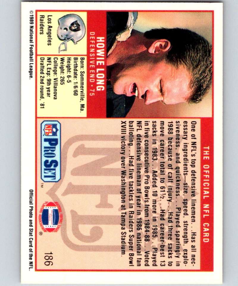 1989 Pro Set #186 Howie Long LA Raiders NFL Football Image 2