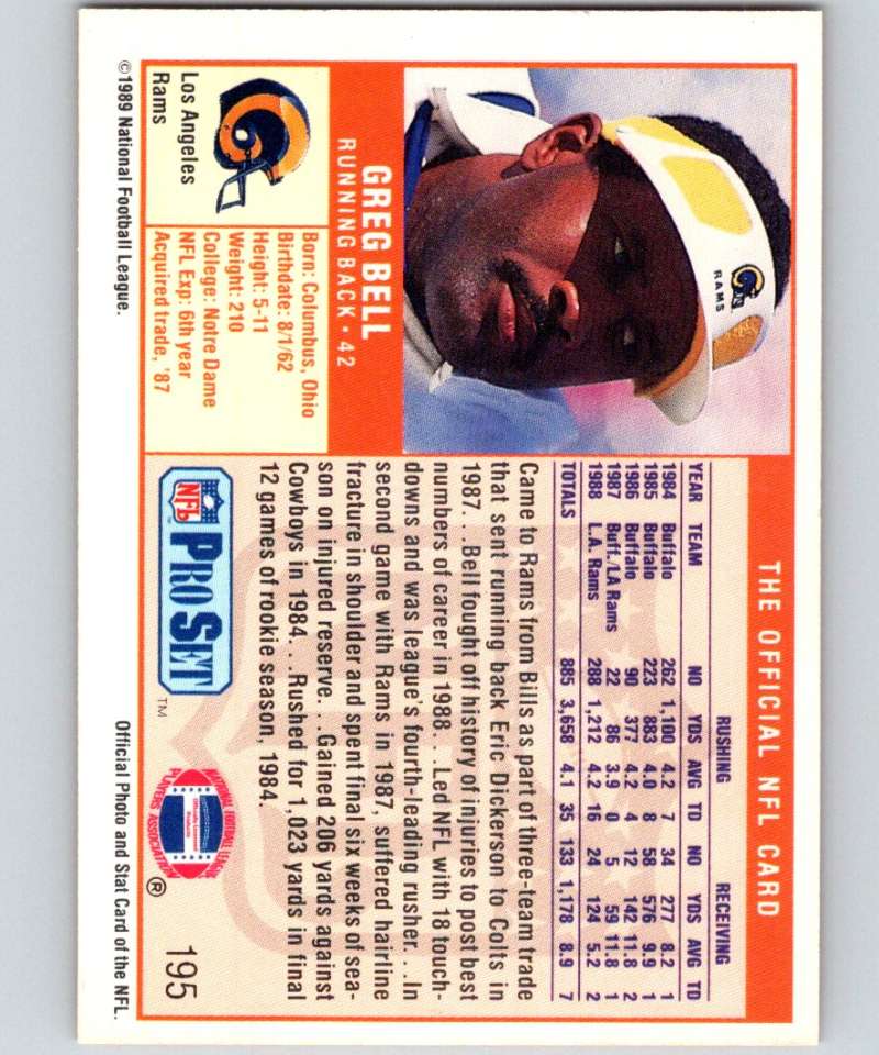 1989 Pro Set #195 Greg Bell LA Rams NFL Football Image 2