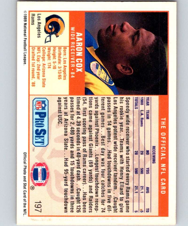 1989 Pro Set #197 Aaron Cox RC Rookie LA Rams NFL Football
