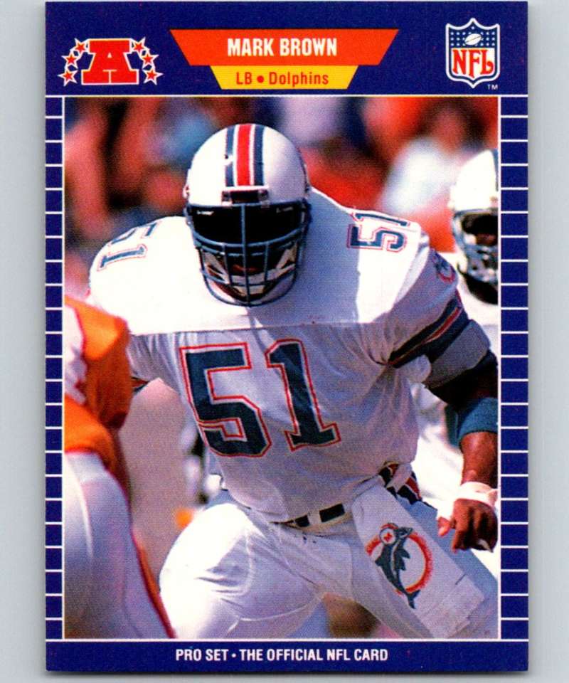 1989 Pro Set #212 Mark Brown Dolphins NFL Football Image 1