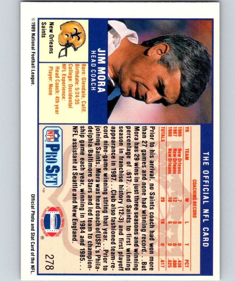 1989 Pro Set #278 Jim Mora Saints CO NFL Football Image 2