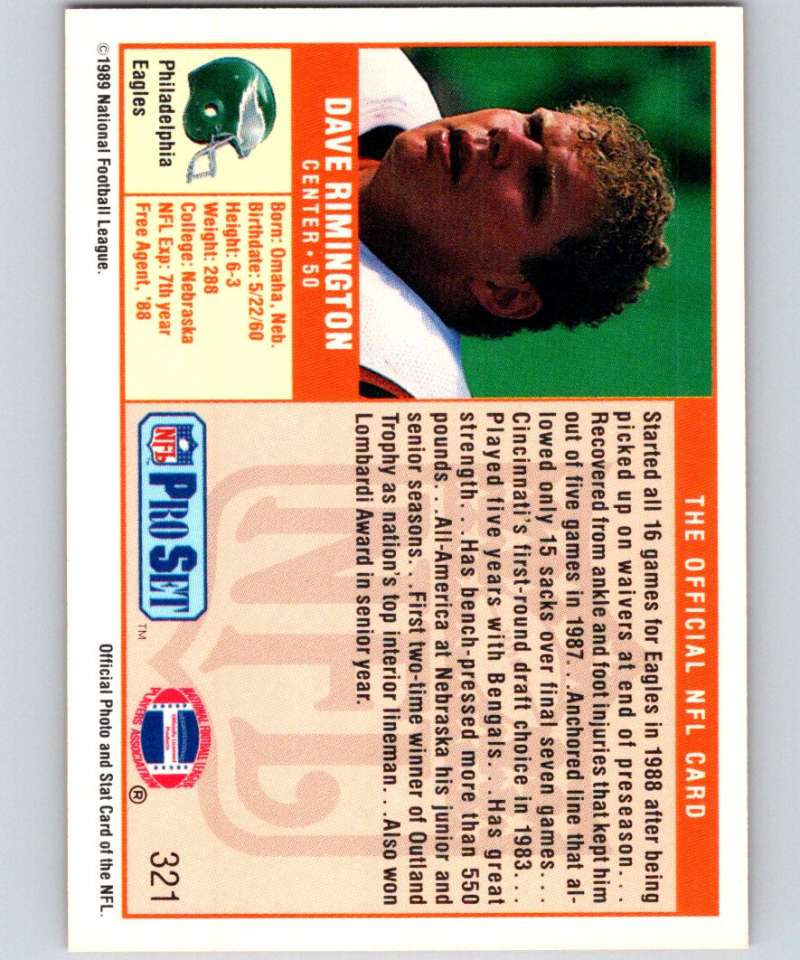 1989 Pro Set #321 Dave Rimington Eagles NFL Football