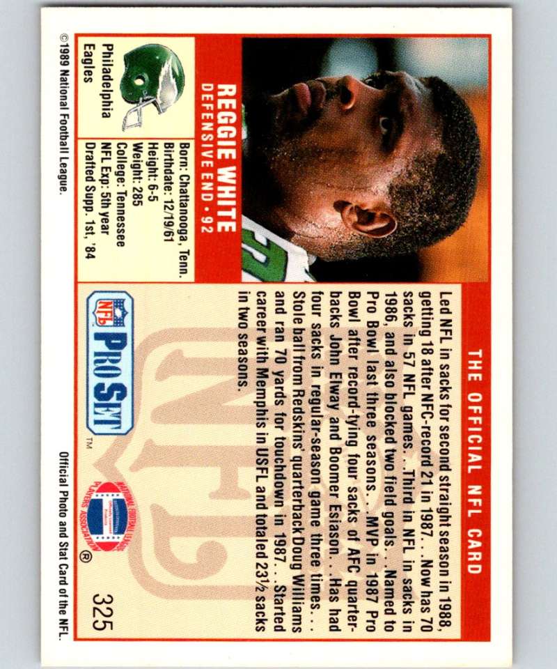 1989 Pro Set #325 Reggie White Eagles NFL Football Image 2