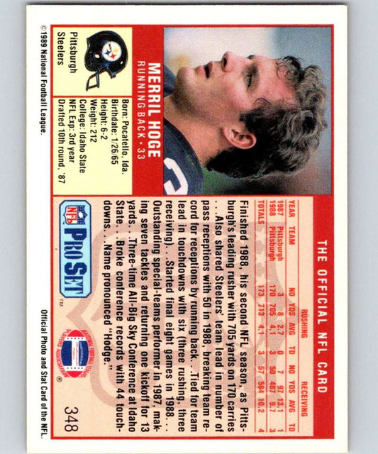 1989 Pro Set #348 Merril Hoge RC Rookie Steelers NFL Football