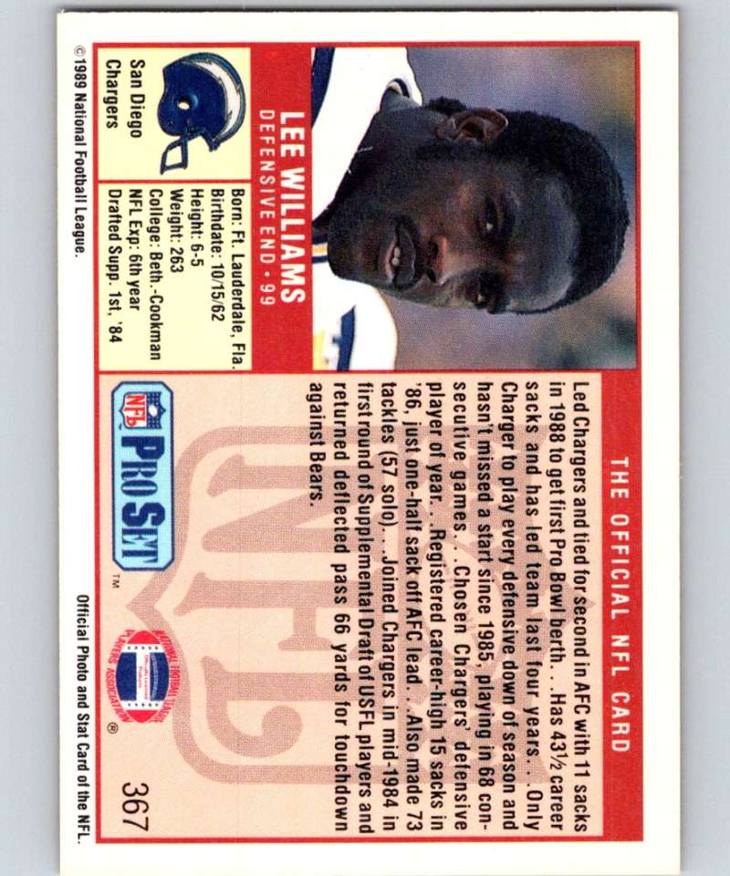 1989 Pro Set #367 Lee Williams Chargers NFL Football Image 2