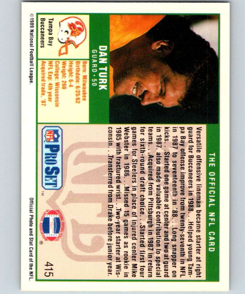 1989 Pro Set #415 Dan Turk Buccaneers NFL Football Image 2