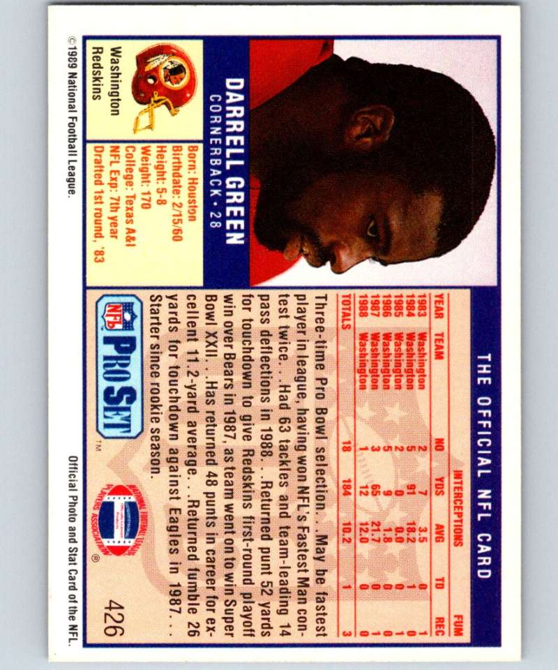 1989 Pro Set #426 Darrell Green Redskins NFL Football Image 2