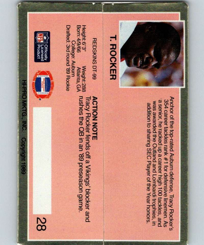 1989 Action Packed Test #28 Tracy Rocker Redskins NFL Football Image 2