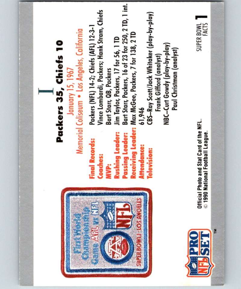 1990 Pro Set Super Bowl 160 #1 SB I Ticket NFL Football