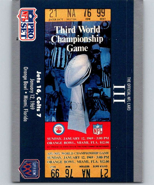 1990 Pro Set Super Bowl 160 #3 SB III Ticket NFL Football Image 1