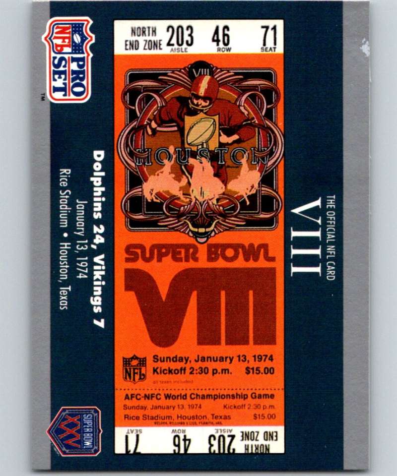 1990 Pro Set Super Bowl 160 #8 SB VIII Ticket NFL Football Image 1