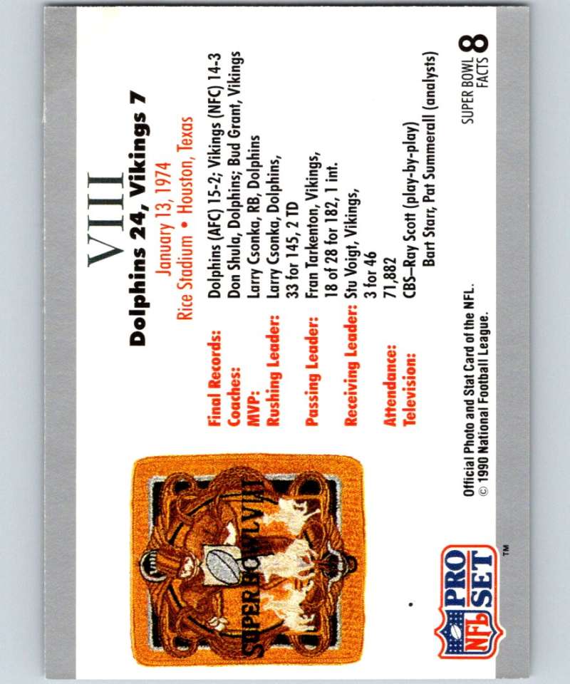 1990 Pro Set Super Bowl 160 #8 SB VIII Ticket NFL Football Image 2