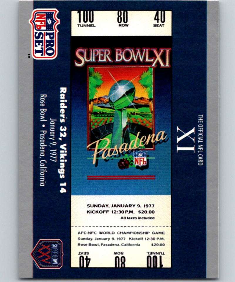 1990 Pro Set Super Bowl 160 #11 SB XI Ticket NFL Football Image 1