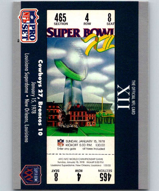 1990 Pro Set Super Bowl 160 #12 SB XII Ticket NFL Football Image 1