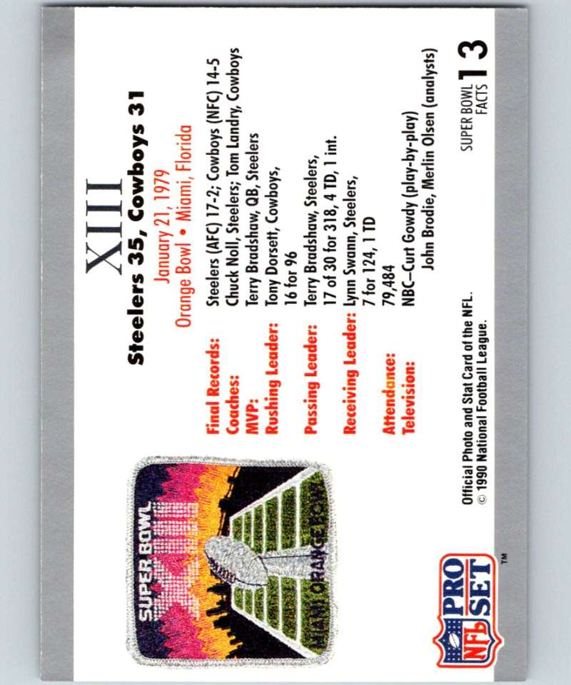1990 Pro Set Super Bowl 160 #13 SB XIII Ticket NFL Football