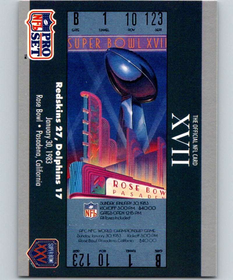 1990 Pro Set Super Bowl 160 #17 SB XVII Ticket NFL Football