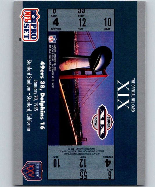 1990 Pro Set Super Bowl 160 #19 SB XIX Ticket NFL Football