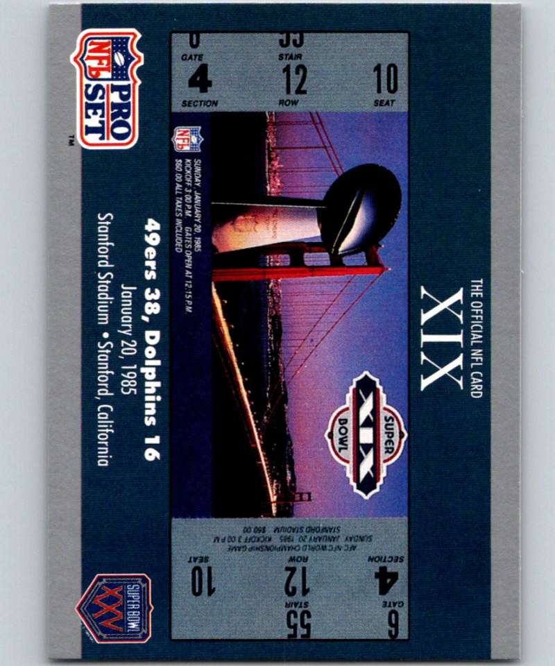 1990 Pro Set Super Bowl 160 #19 SB XIX Ticket NFL Football