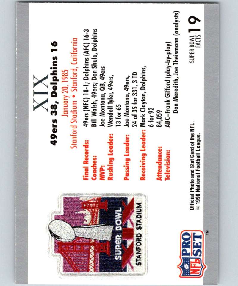 1990 Pro Set Super Bowl 160 #19 SB XIX Ticket NFL Football