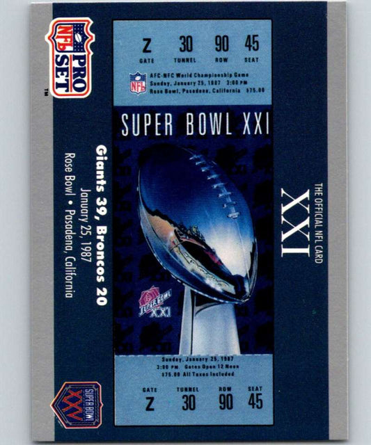 1990 Pro Set Super Bowl 160 #21 SB XXI Ticket NFL Football Image 1