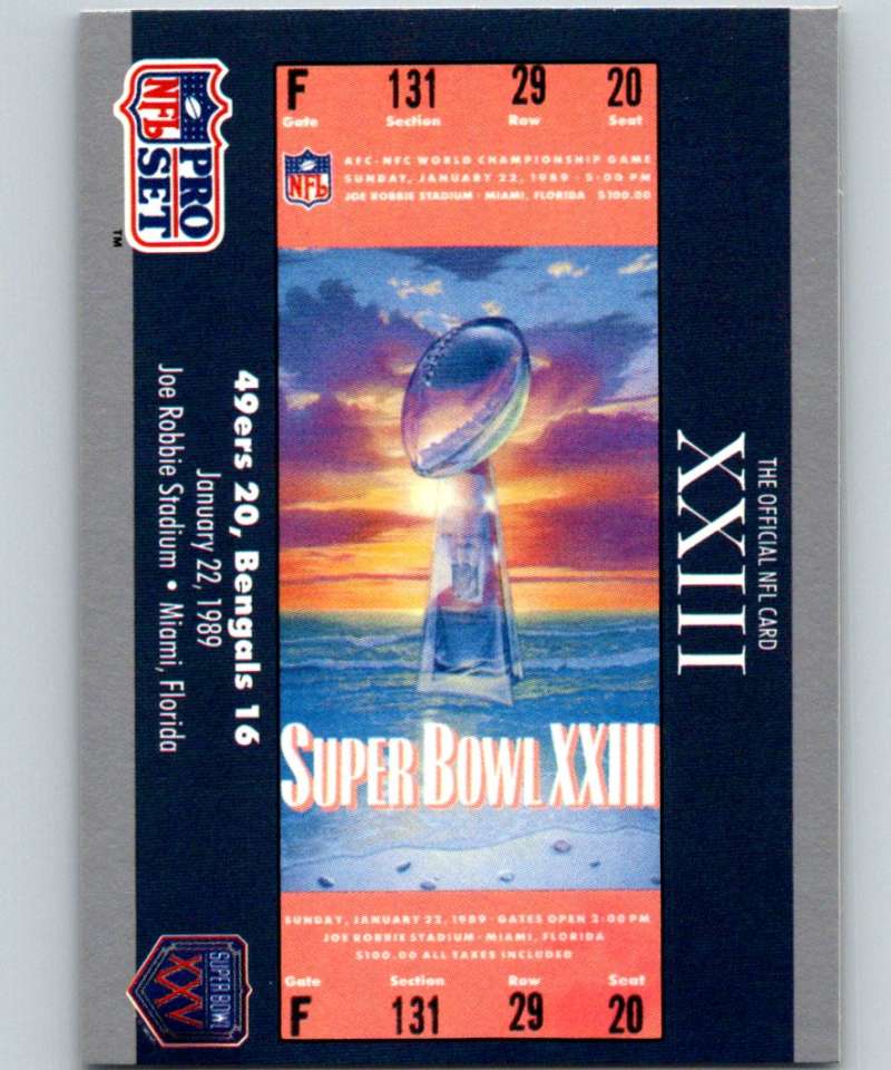 1990 Pro Set Super Bowl 160 #23 SB XXIII Ticket NFL Football